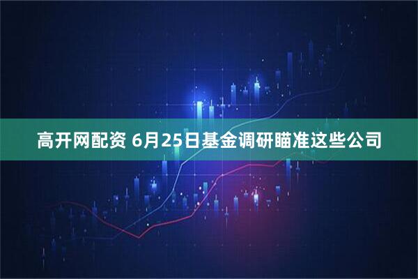 高开网配资 6月25日基金调研瞄准这些公司